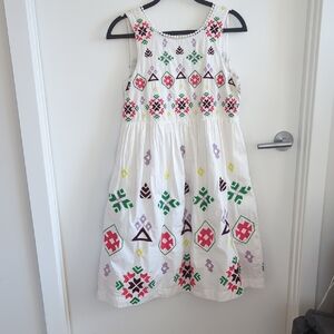 Anthropologie Ivory Dress with Multicolor Embroidery